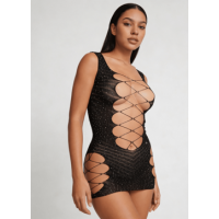 Love In Leather LIN011 Rhinestone Dress One Size - Black